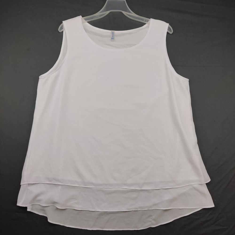 Jouica Tank Top Womens 2XL White Chiffon Layered Sleeveless High Low Blouse Tank